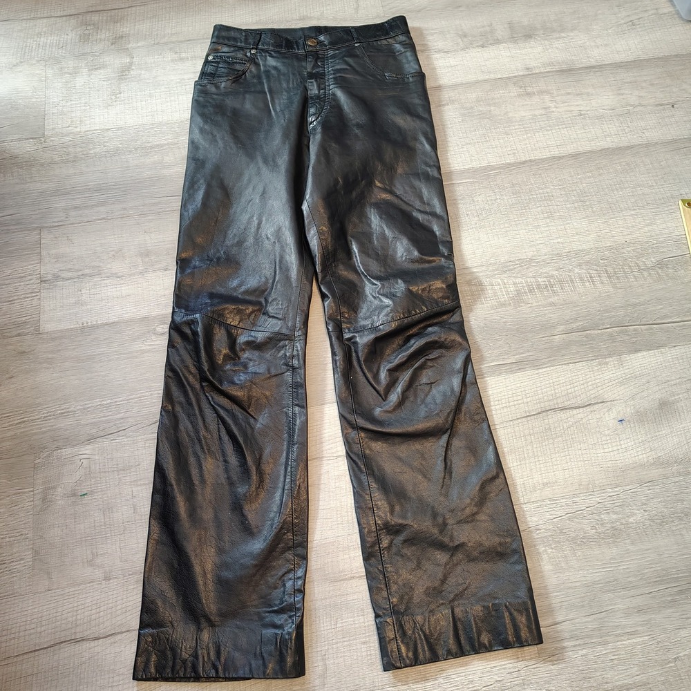Wilsons Leather Vintage Black Genuine Leather Straight‎ Leg Pants Womens 28 8114